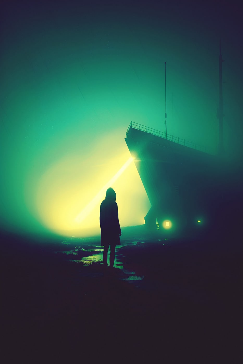 Minimalist, futuristic cyberpunk neo-noir art, nocturnal fog, Blade Runner 2049 style | Wall Art