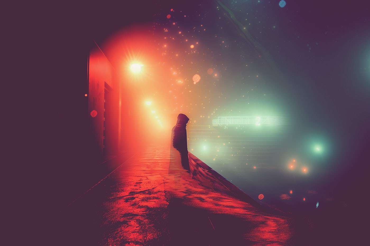 Dreamy neon night lights in cyberpunk city • modern AI wall art • new media art | Wall Art