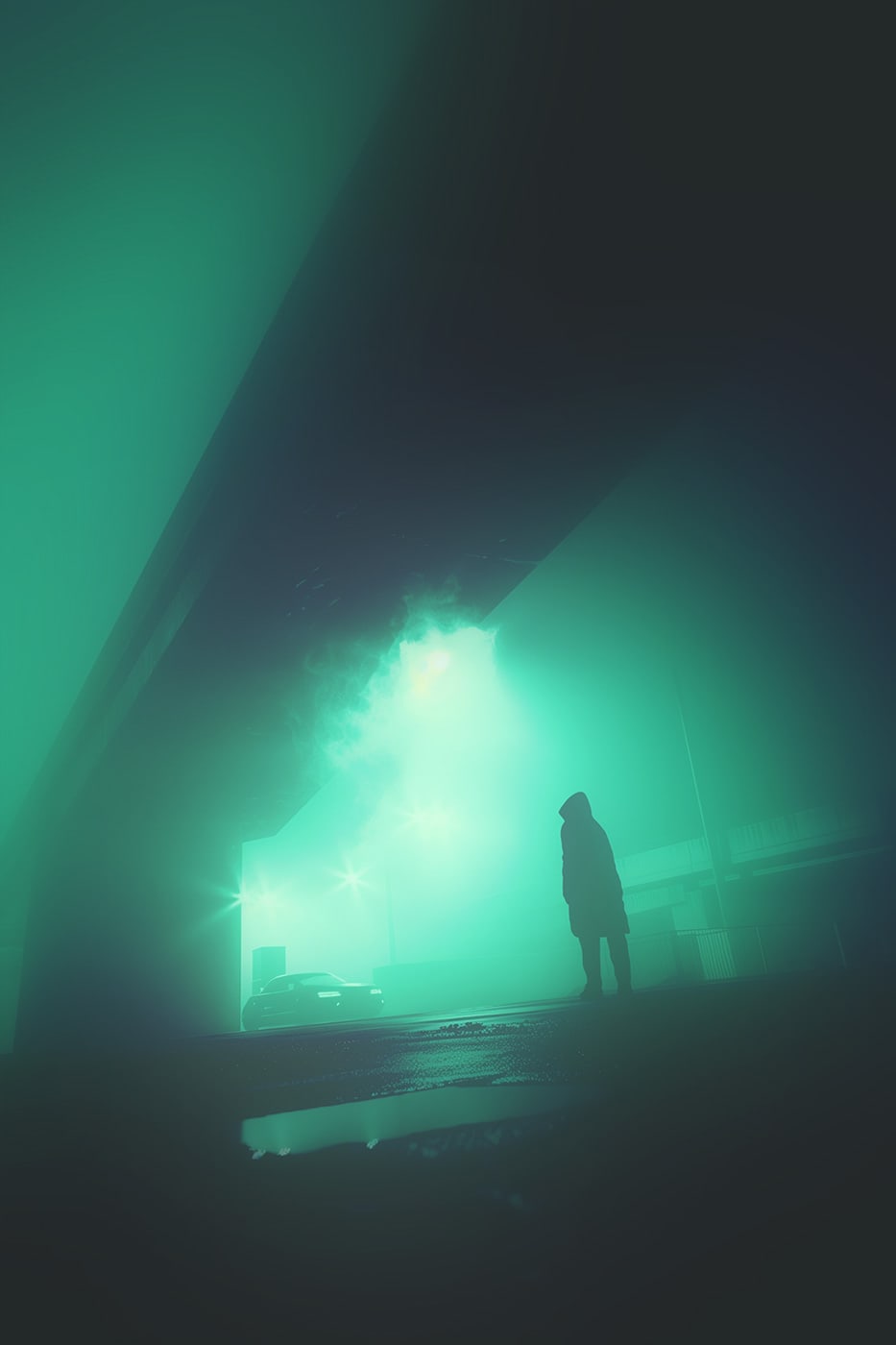 Foggy night in an industrial area • urban film look • modern AI wall art • new media art | Wall Art
