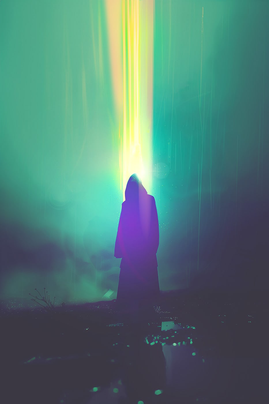 Mysterious person in a glistening beam of light • minimalist new media art • modern AI wall art | Wall Art