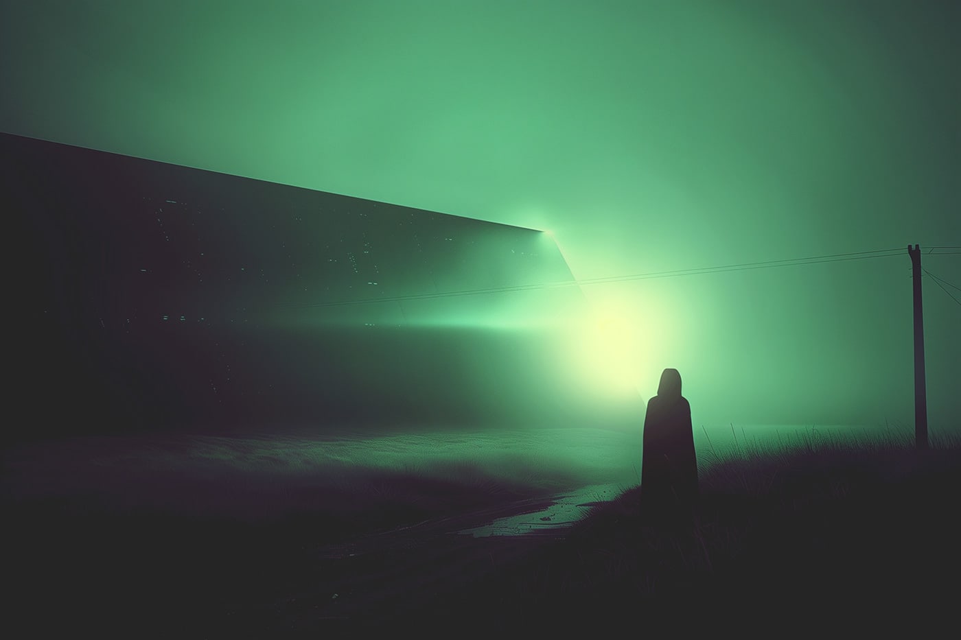 Surrealist, atmospheric art • Alone in the foggy field • minimalist new media art • modern AI wall art | Wall Art