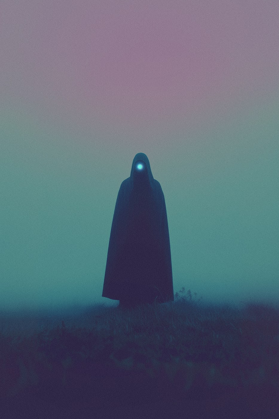 A mysterious figure in a long robe lost in a dreamlike empty world. Surreal pastel colors dominate the landscape. | Wall Art